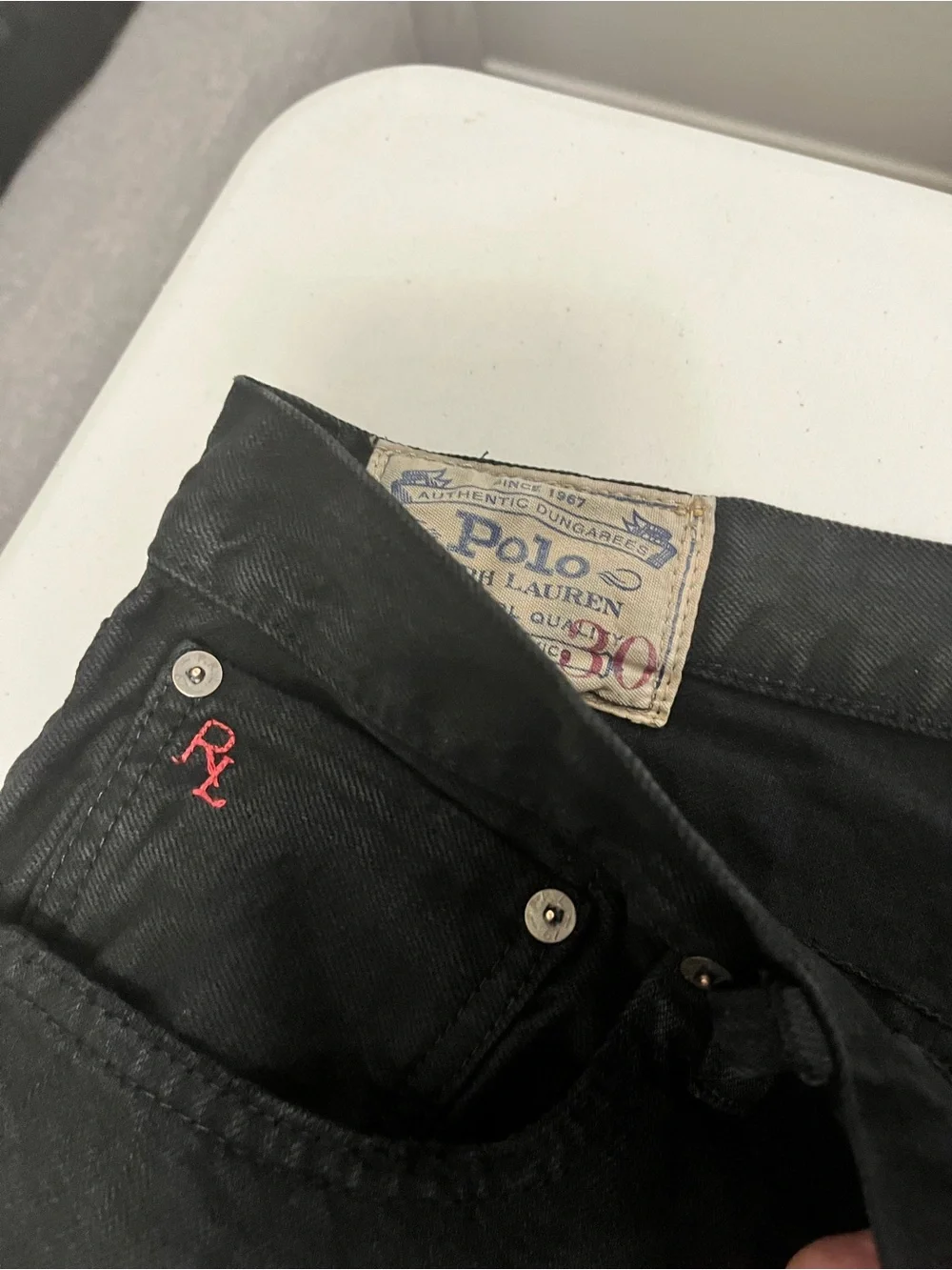 Ralph Lauren Straight leg Men’s Black Jeans with Red RL Accent